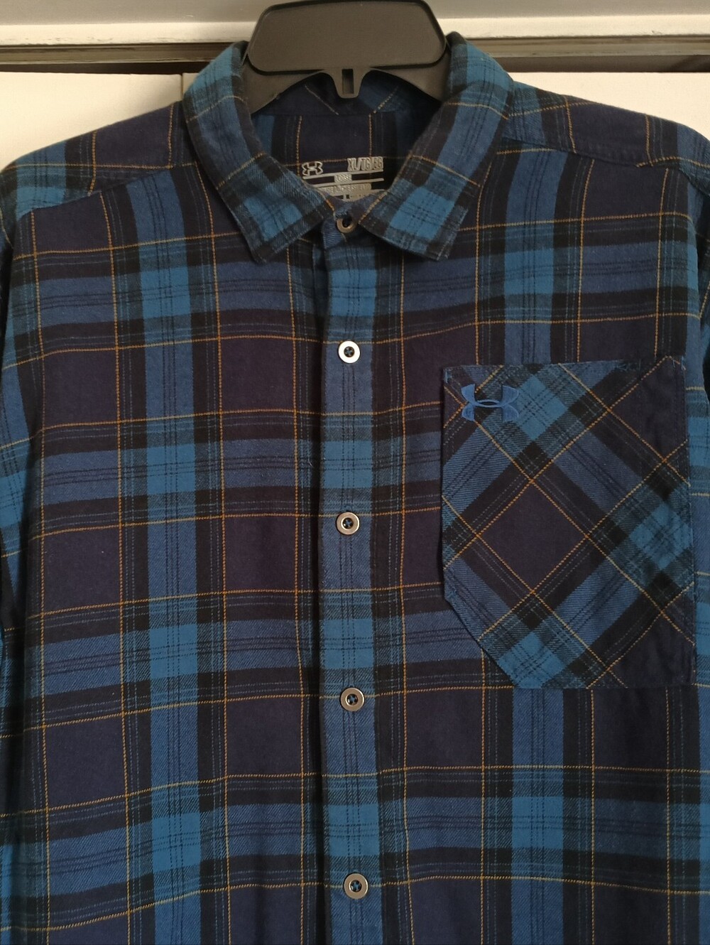 Men's Under Armour Loose Fit Coldgear Teal Blue Plaid Flannel Shirt (XL)